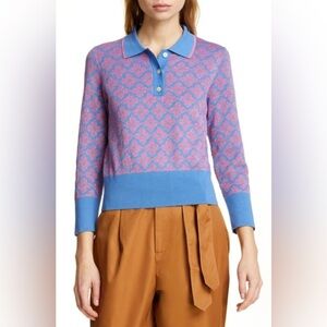 Kate Spade Women’s Blue and Pink Floral Preppy Collared Button Patterned Top